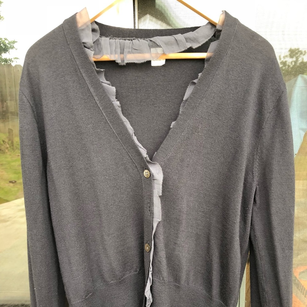 J.Crew slate blue ruffle cardigan